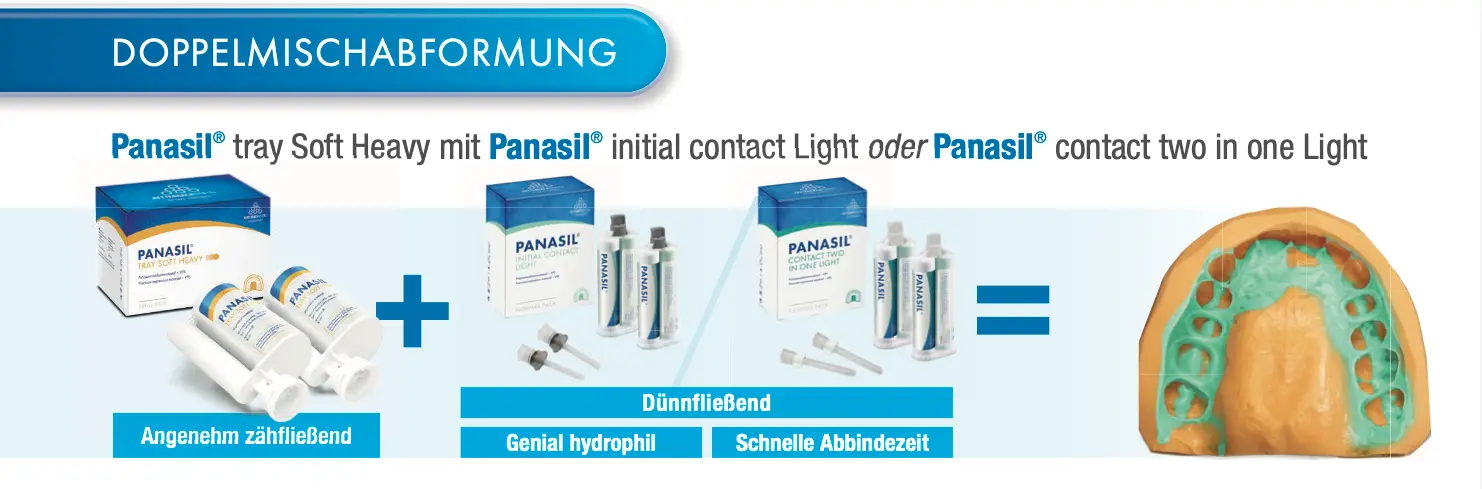 Panasil® tray Soft Heavy mit Panasil® initial contact Light oder Panasil® contact two in one Light