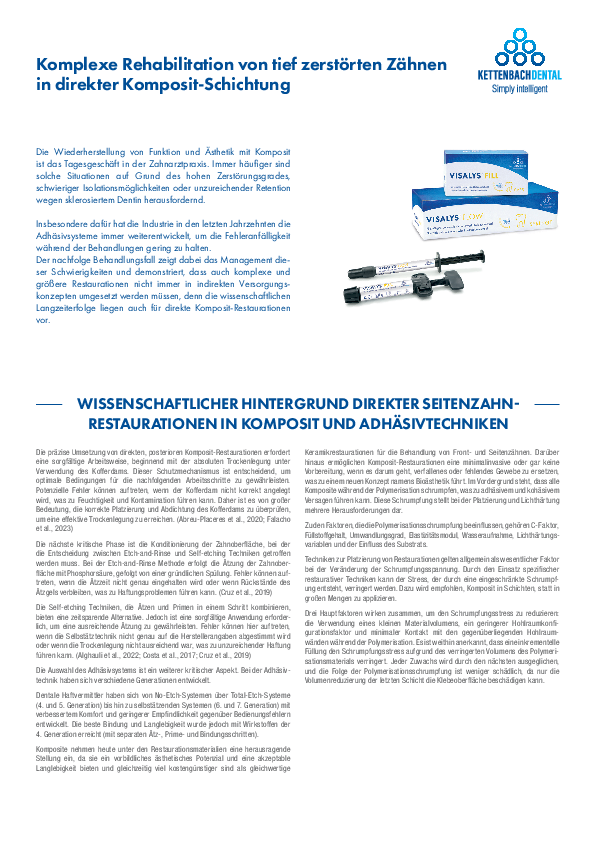 Komplexe Rehabilitation von tief zerstörten Zähnen in direkter Komposit-Schichtung
